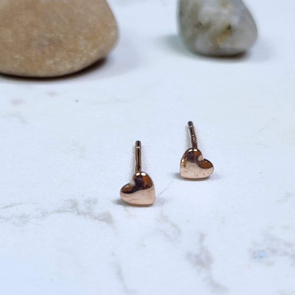 925 silver rose plated studs heart shaped tint adults